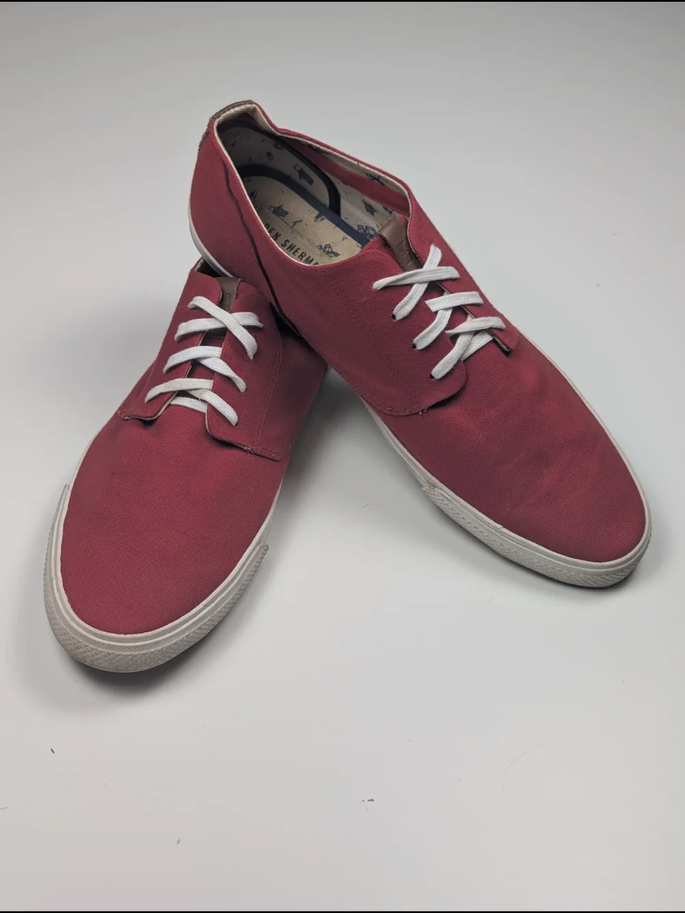 Ben Sherman Mens Canvas Low Top Sneakers Brick Red Lace Up Shoes Size 10